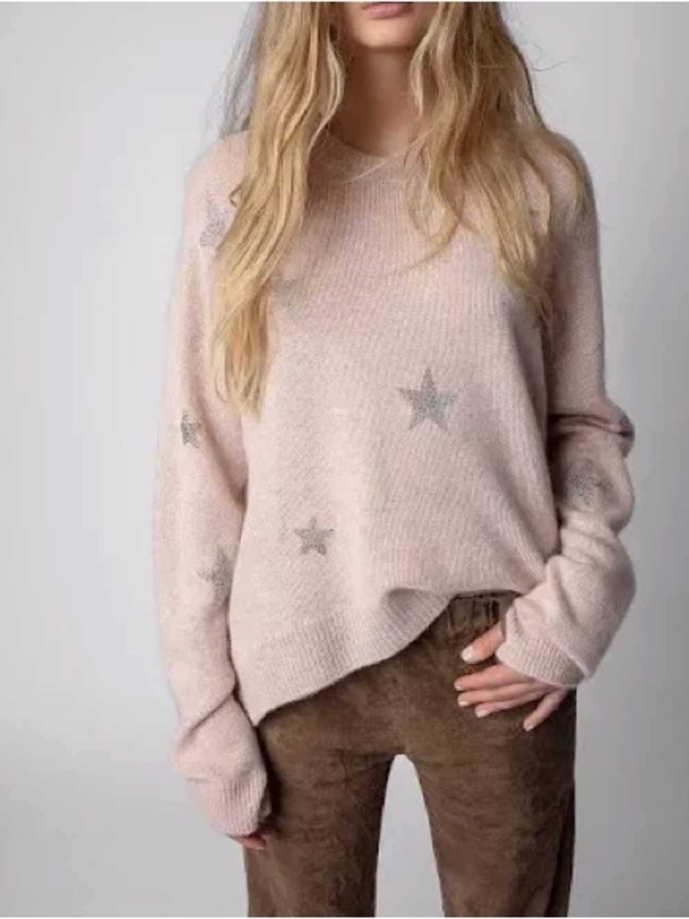 Zadig & Voltaire Blush Star-Accent Scoop Sweater